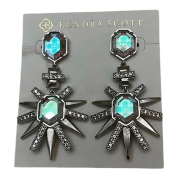 Kendra Scott Allie Statement Drop Earrings Silver Dichroic Glass New!! - Picture 4 of 9